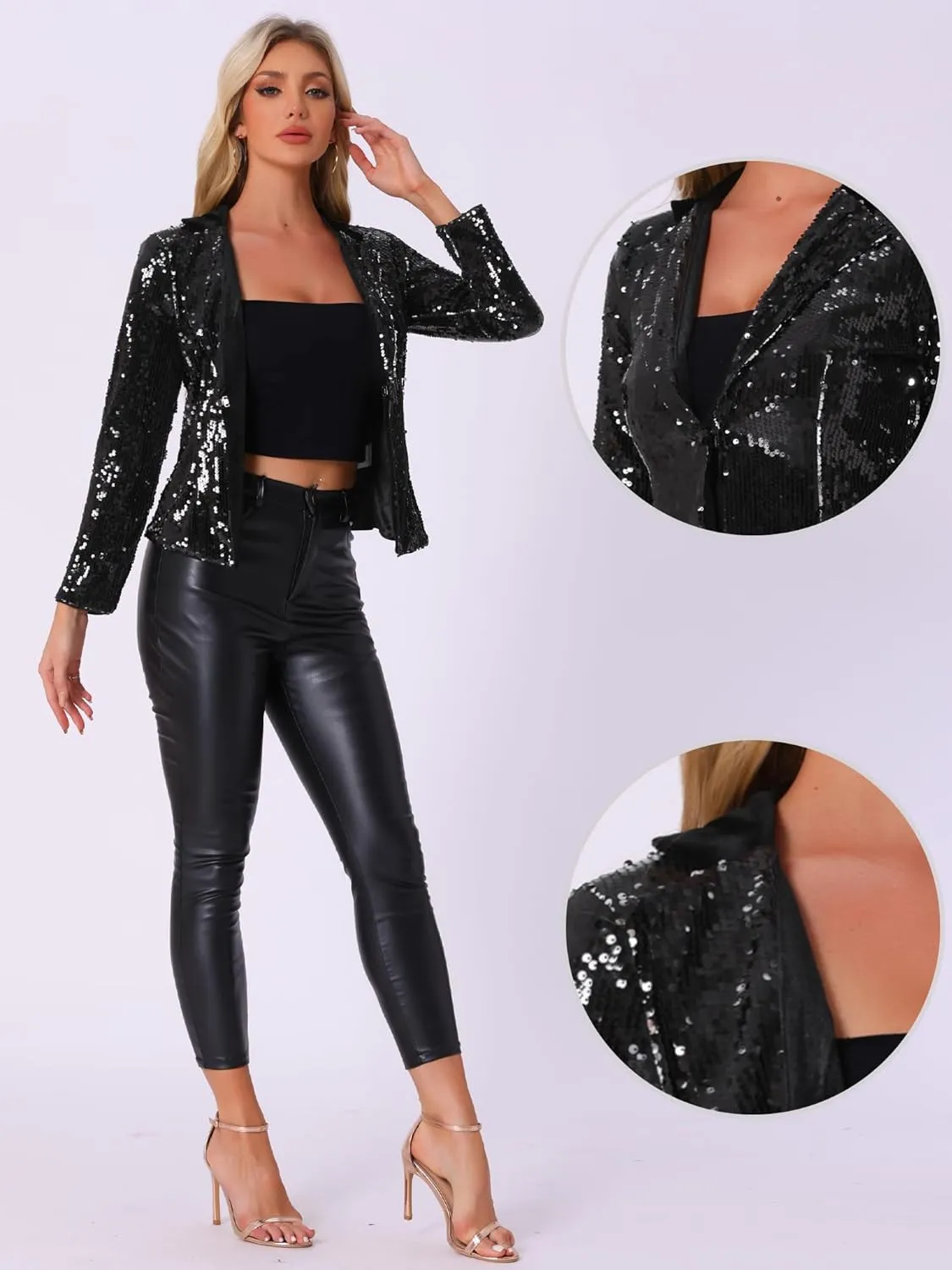 Allegra K Sequin Jacket for Women's Party Sparkly Shiny Jackets