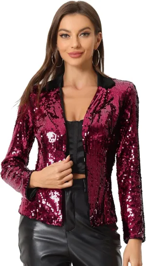 Allegra K Sequin Jacket for Women's Party Sparkly Shiny Jackets