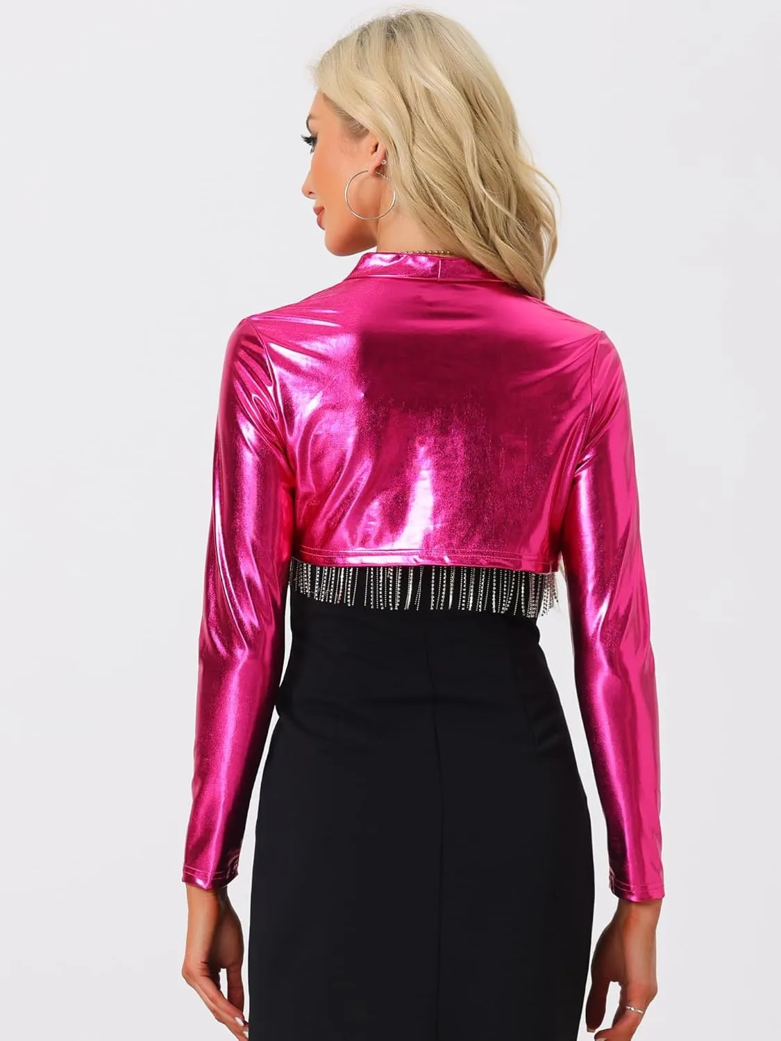 Allegra K Women's Bolero Jackets Holographic Shrug Open Front Metallic Shiny Cropped Cardigan