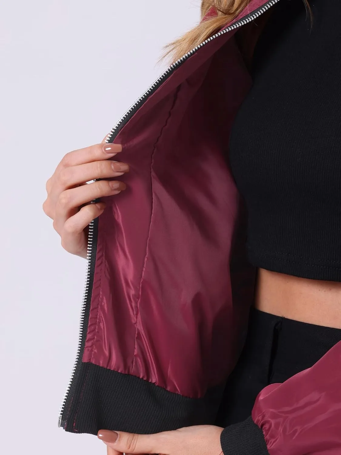 Allegra K Women's Casual Zip Up Bomber Jacket Windbreaker Outerwear with Pockets