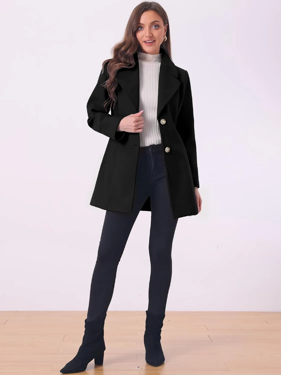 Allegra K Women's Elegant Overcoat Notched Shawl Collar Single Breasted Outerwear Winter Long Coat