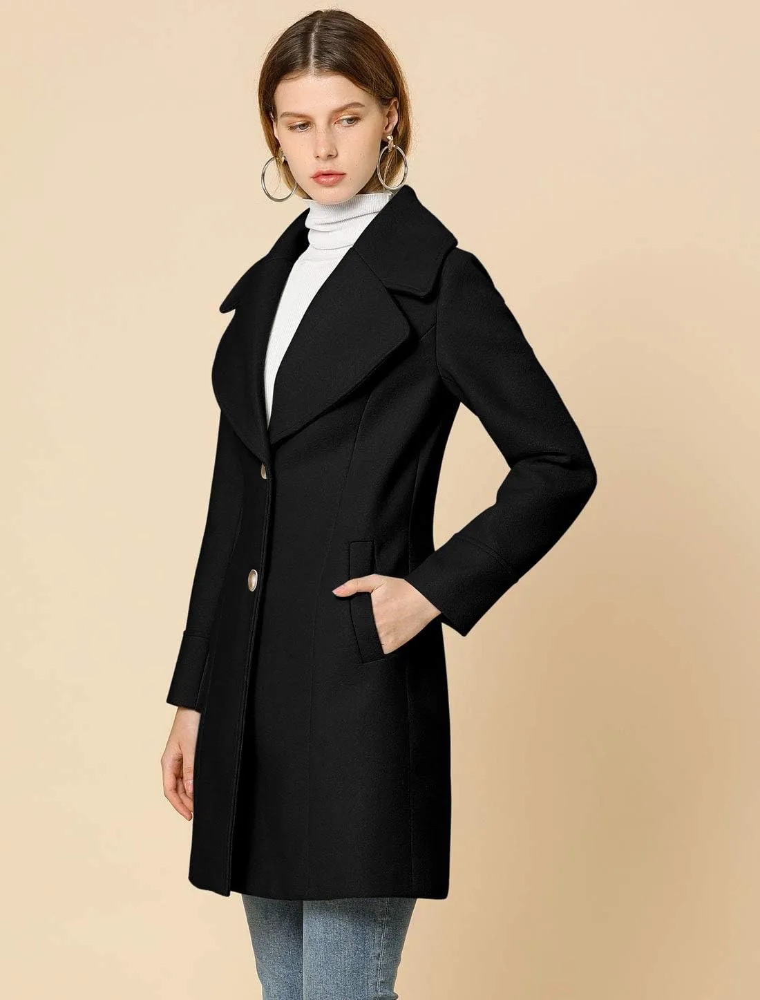 Allegra K Women's Elegant Overcoat Notched Shawl Collar Single Breasted Outerwear Winter Long Coat