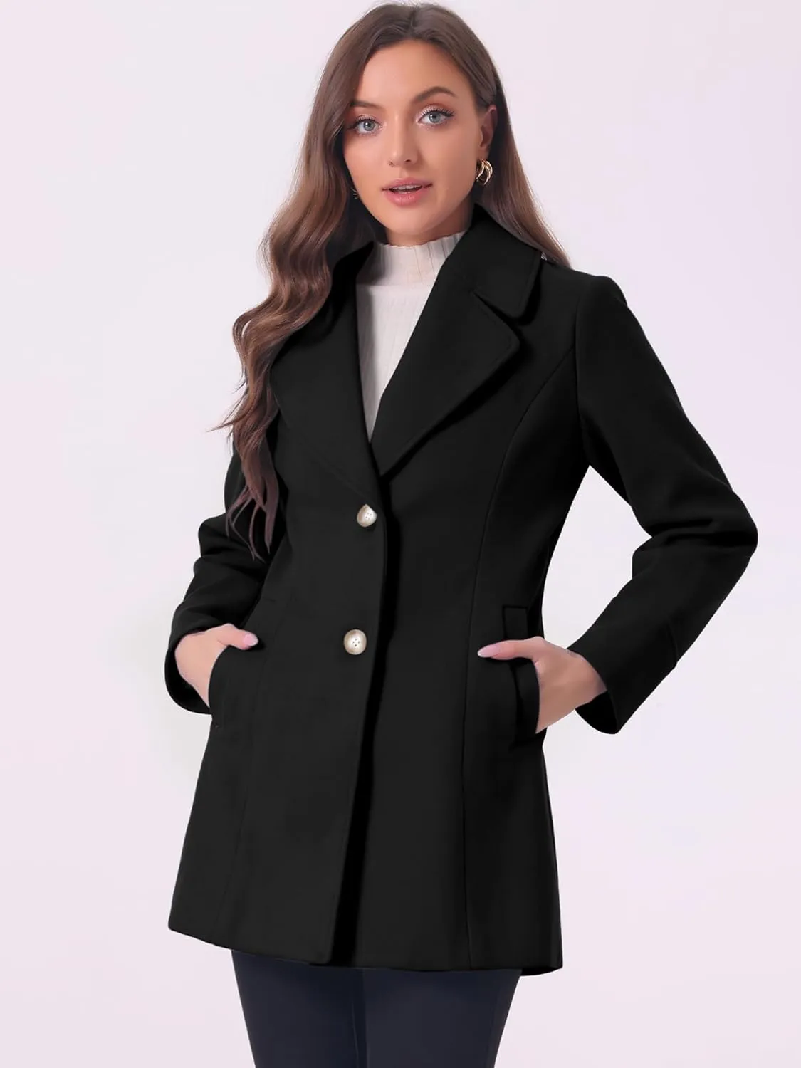 Allegra K Women's Elegant Overcoat Notched Shawl Collar Single Breasted Outerwear Winter Long Coat