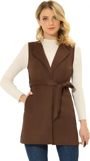 Allegra K Women's Long Sleeveless Jackets Open Front Suede Cardigan Vest