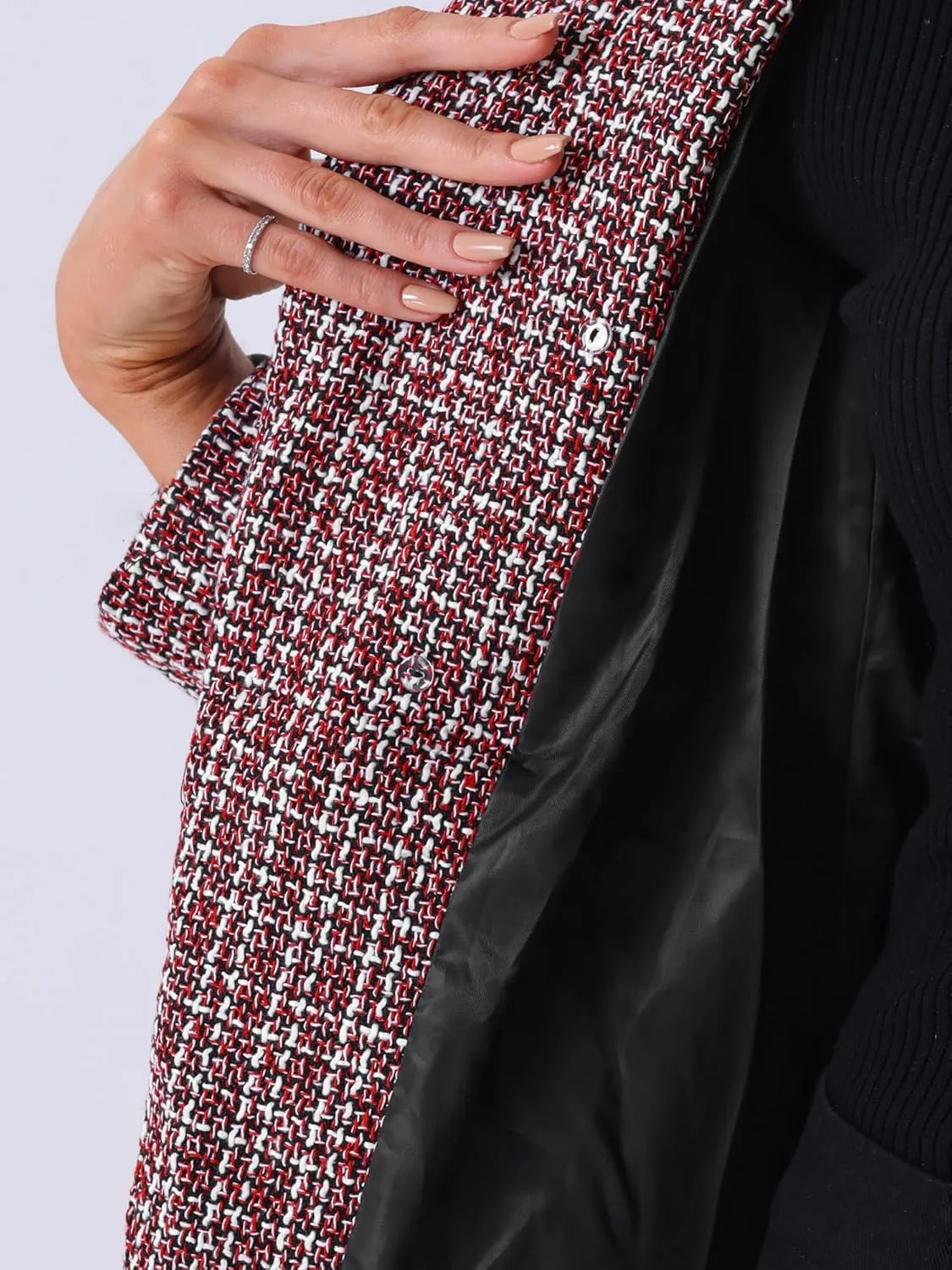 Allegra K Women's Tweed Jacket Plaid Blazer Long Sleeve Elegant Work Open Front Tweed Blazer Jackets