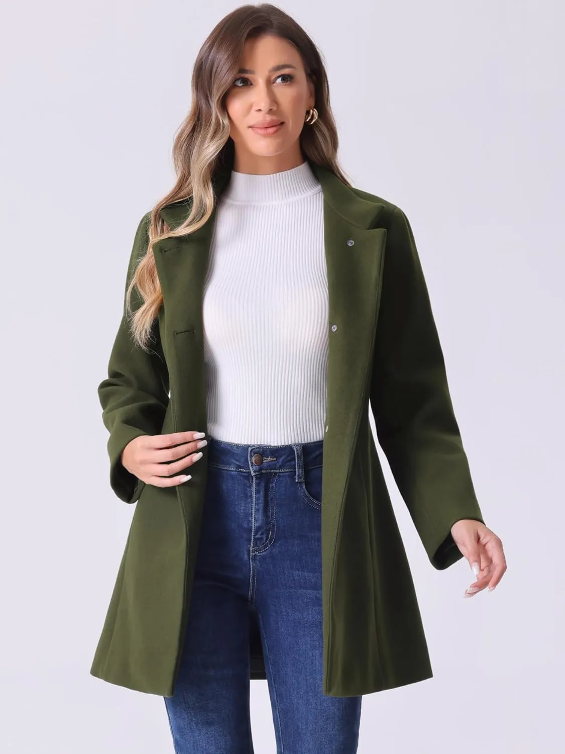 Allegra K Women's Winter Overcoat Mid-Long Stand Collar Single Breasted Coat Outerwear