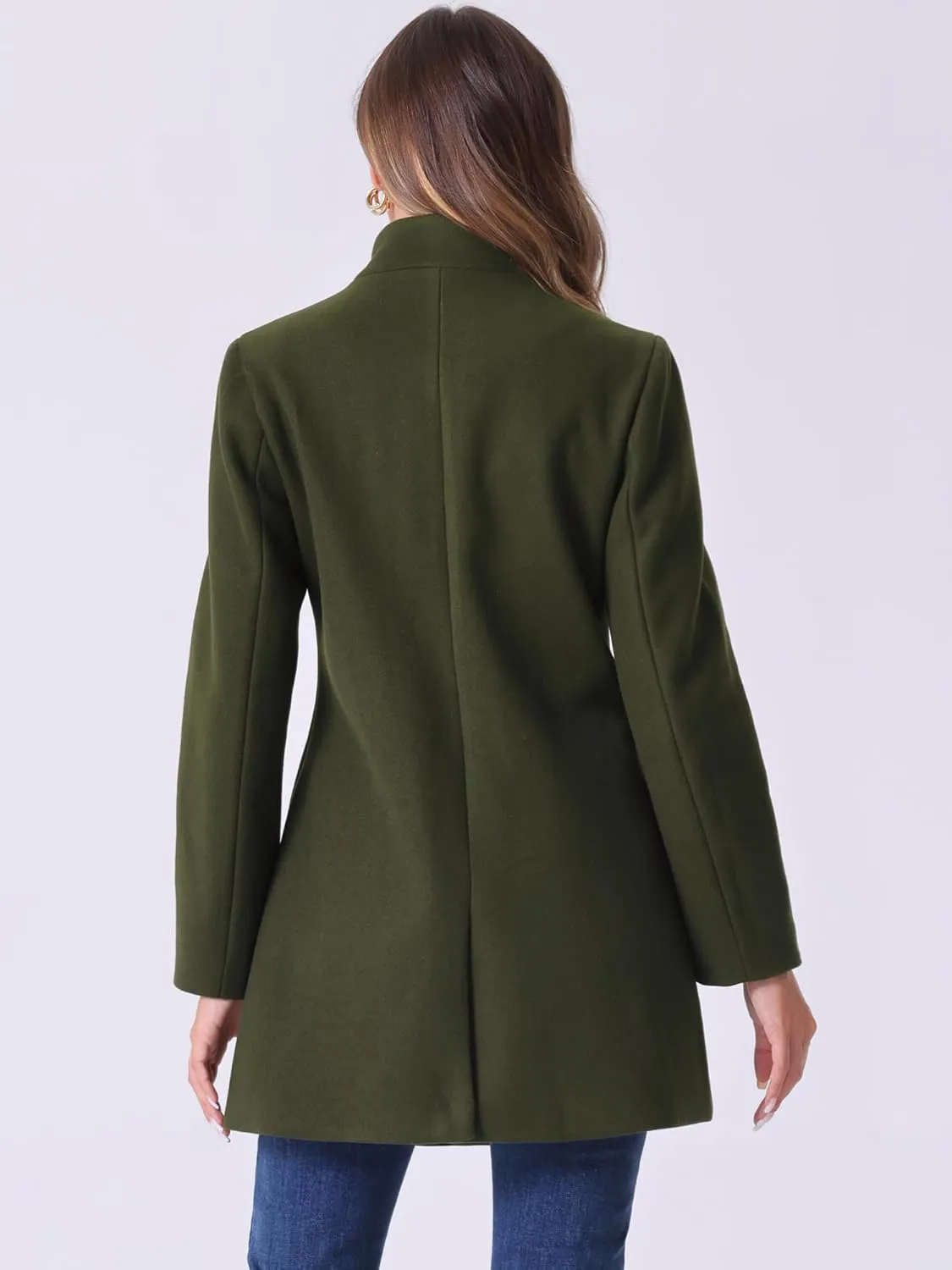 Allegra K Women's Winter Overcoat Mid-Long Stand Collar Single Breasted Coat Outerwear