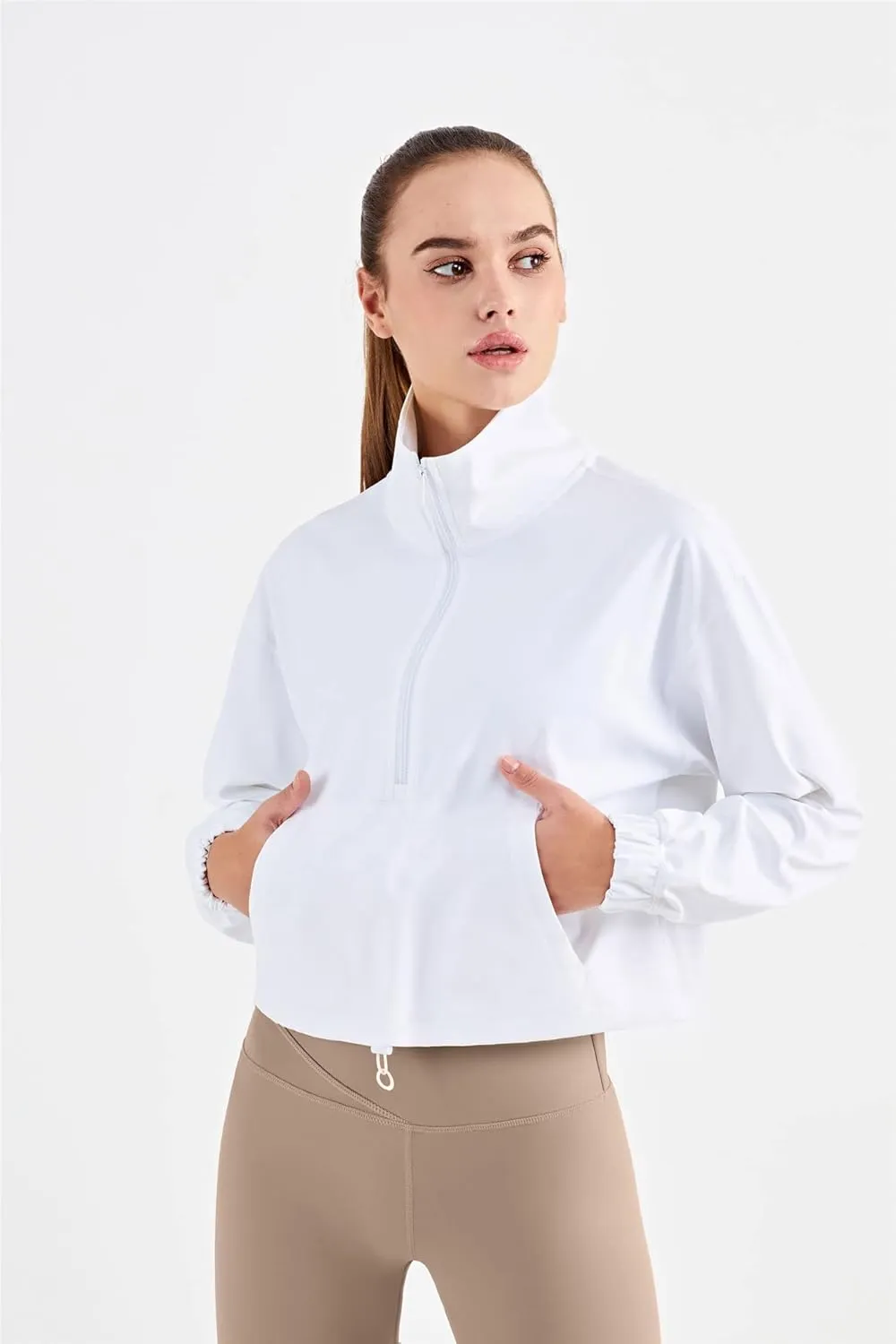 altiland Half Zip Pullover Cropped Jackets for Women Long Sleeve Workout Athletic Running Yoga Shirts