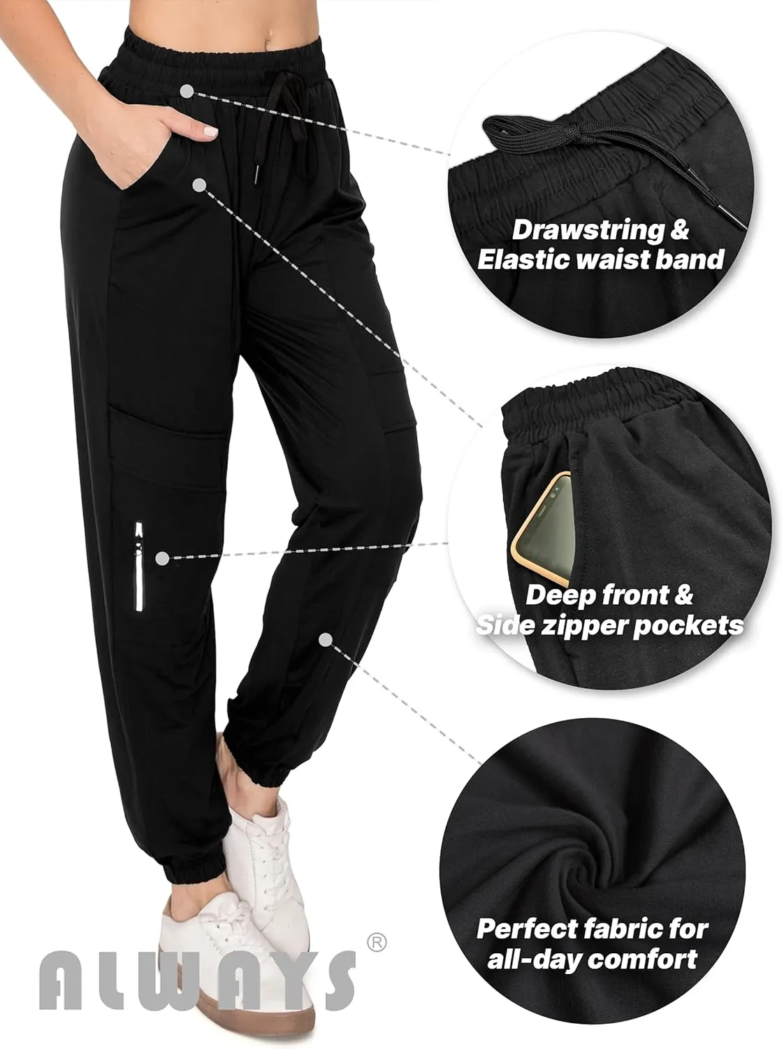 ALWAYS Women's Jogger with Pockets - Soft Full & Capri Sweat Pants