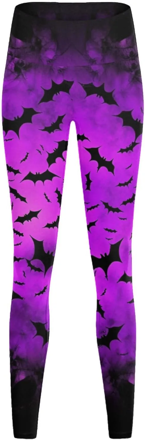 AMDBEL Halloween Leggings for Women Soft High Waist Halloween Pumpkin Head Stripes Print Legging Slim Yoga Fitness Running
