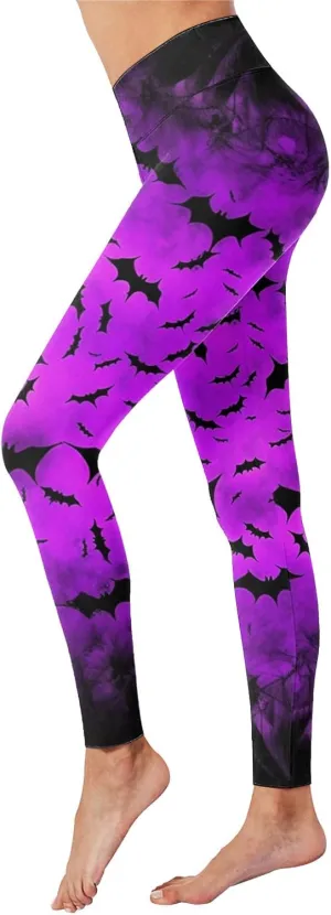 AMDBEL Halloween Leggings for Women Soft High Waist Halloween Pumpkin Head Stripes Print Legging Slim Yoga Fitness Running