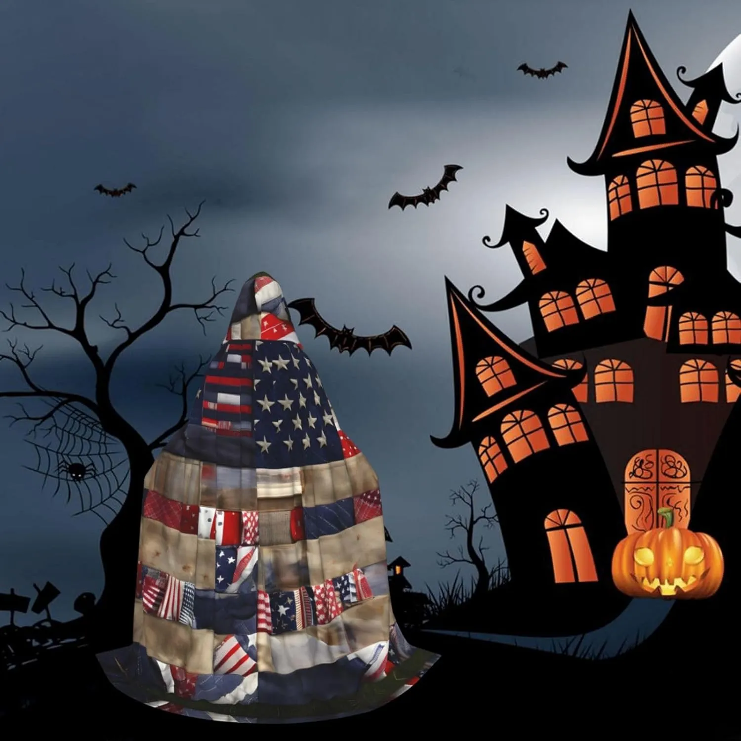 American Flag Patchwork Hooded Cloak Coat Winter Warm Long Cloak Cosplay Costumes Outerwear Carnivals Hoodies Capes