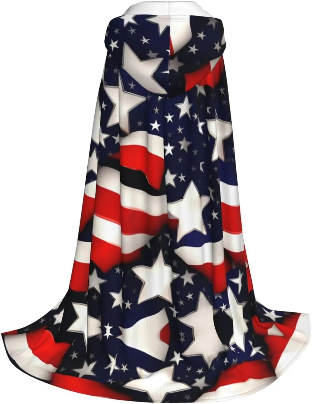 American Flag Stars Stripes Hooded Cloak Coat Winter Warm Long Cloak Cosplay Costumes Outerwear Carnivals