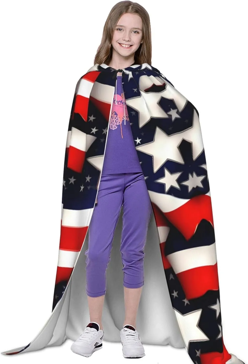 American Flag Stars Stripes Hooded Cloak Coat Winter Warm Long Cloak Cosplay Costumes Outerwear Carnivals