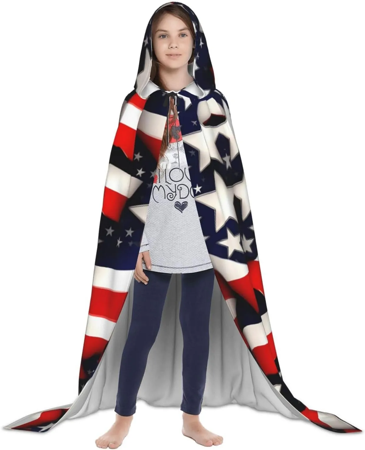 American Flag Stars Stripes Hooded Cloak Coat Winter Warm Long Cloak Cosplay Costumes Outerwear Carnivals