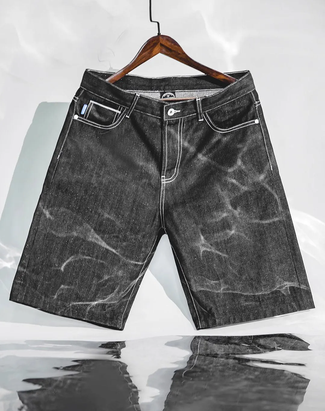 American Retro Silver Cow Raw Denim Straight Men's Shorts