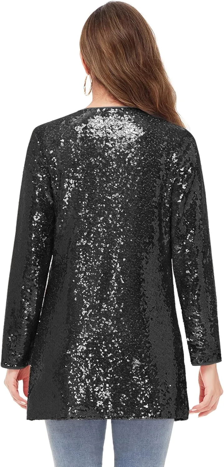 Anna-Kaci Women's Open Front Sequin Coat Las Vegas Blazer Party Club Cocktail Jacket Outerwear