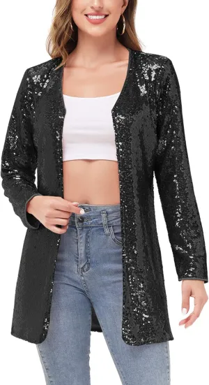 Anna-Kaci Women's Open Front Sequin Coat Las Vegas Blazer Party Club Cocktail Jacket Outerwear