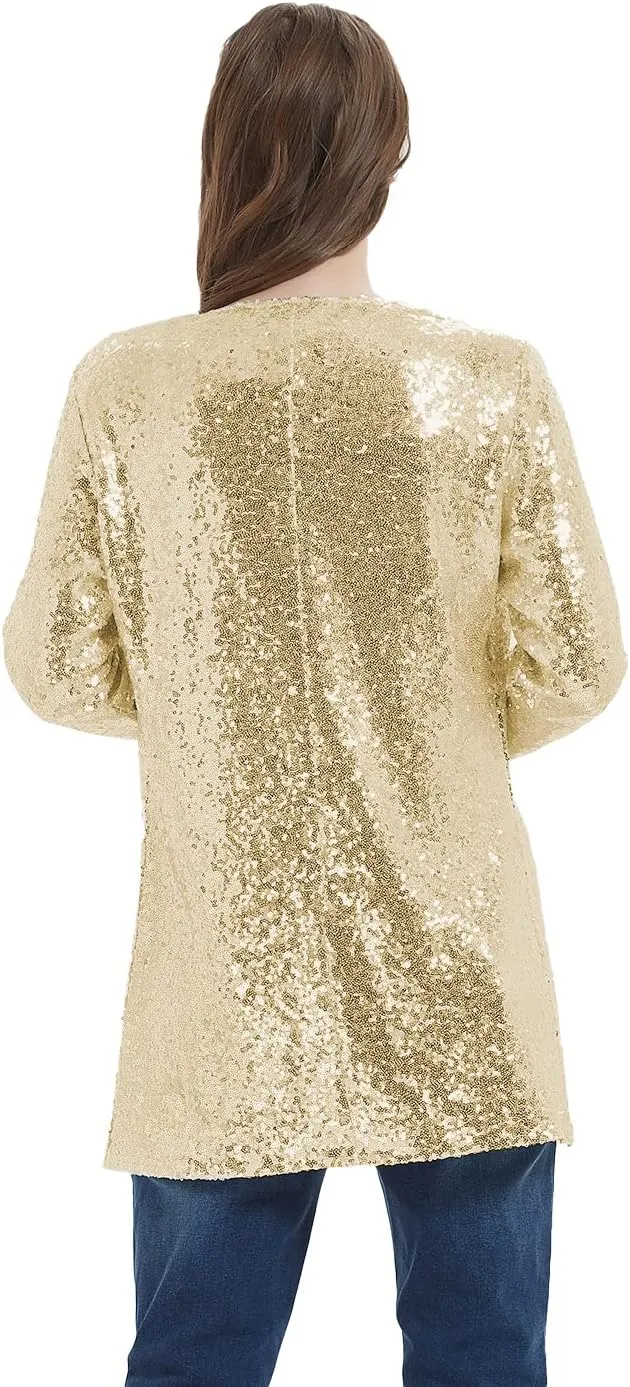 Anna-Kaci Women's Sequin Jacket Open Front Coat Blazer Party Cocktail Outerwear Cardigan,