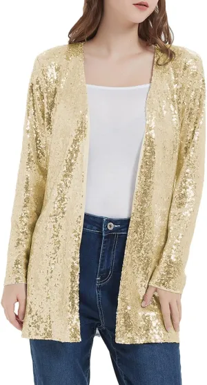 Anna-Kaci Women's Sequin Jacket Open Front Coat Blazer Party Cocktail Outerwear Cardigan,
