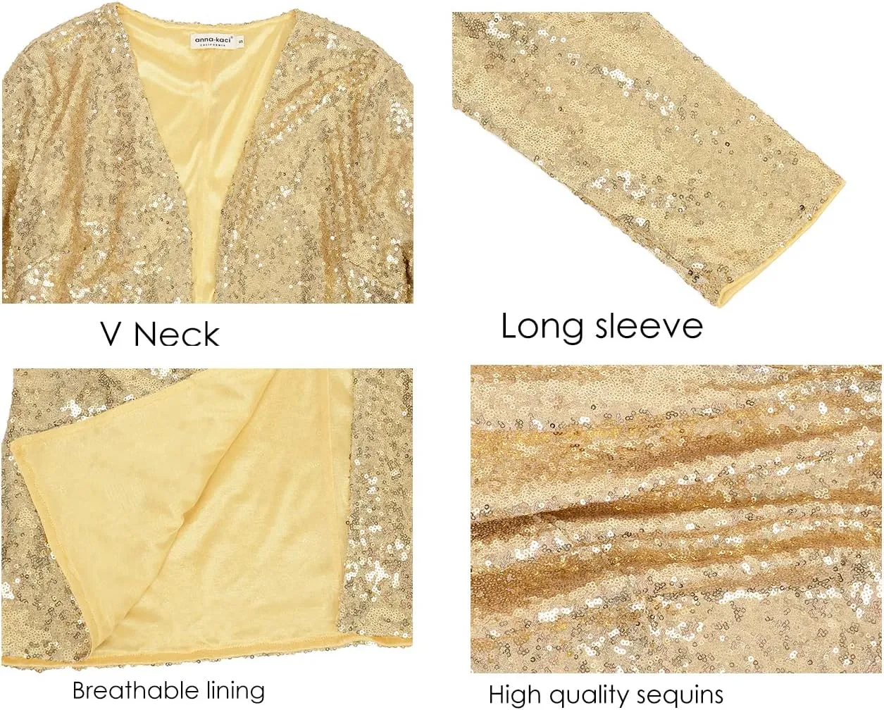 Anna-Kaci Women's Sequin Jacket Open Front Coat Blazer Party Cocktail Outerwear Cardigan,