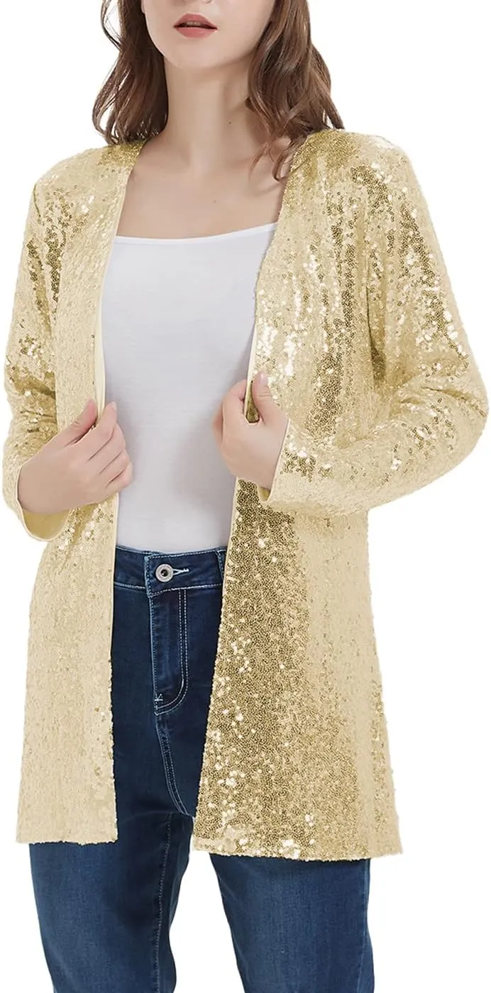 Anna-Kaci Women's Sequin Jacket Open Front Coat Blazer Party Cocktail Outerwear Cardigan,