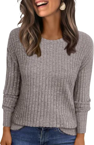 ANRABESS Long Sleeve Shirts for Women Business Casual Crewneck Tunic Tops Lightweight Fall Fashion Sweaters Clothes 2025