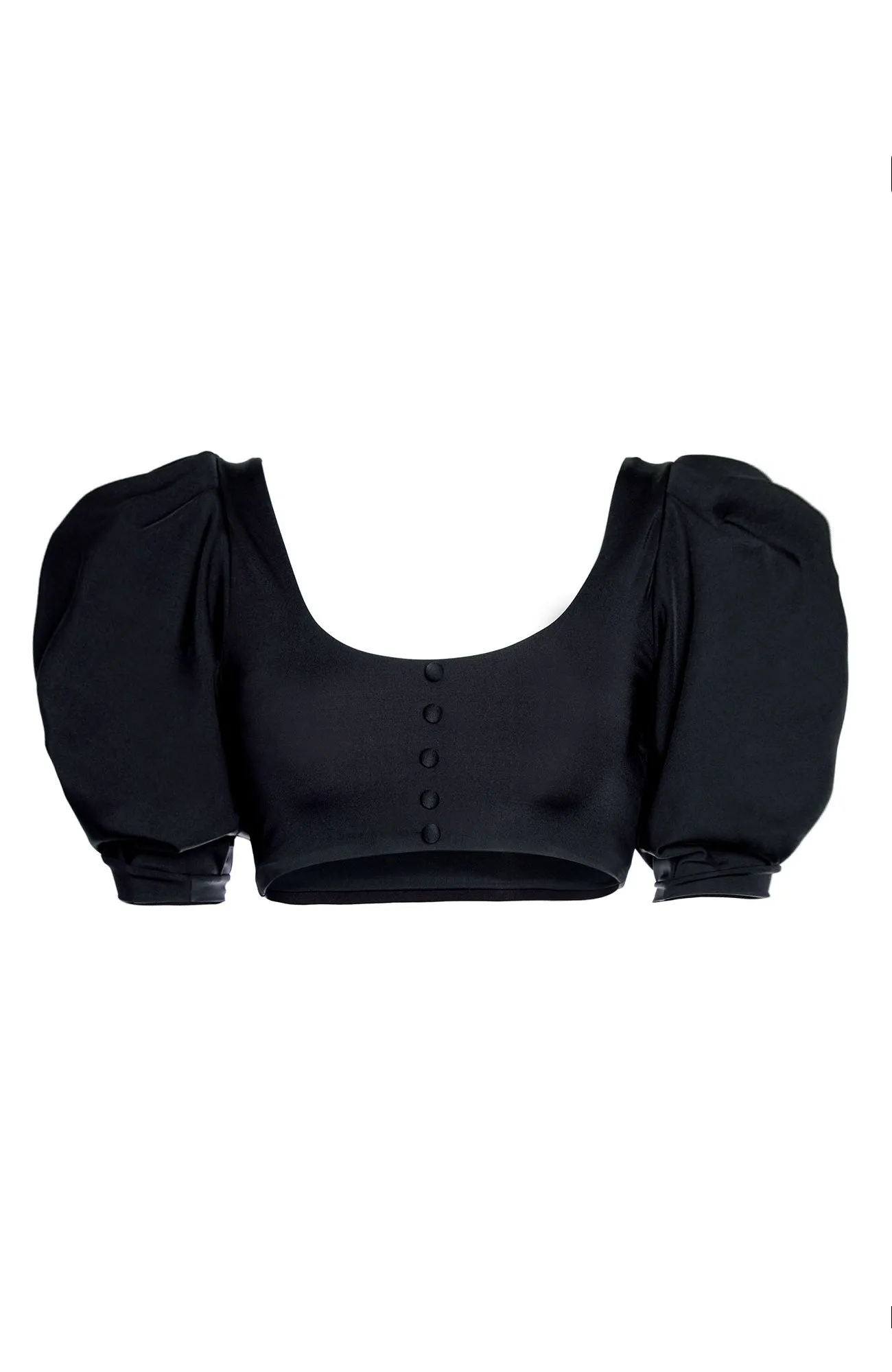 Aracely Puff Sleeve Bikini Top in Black
