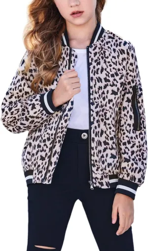Arshiner Girls Bomber Jacket Casual Coat Zip Up Outerwear with Pockets for 4-12 Years