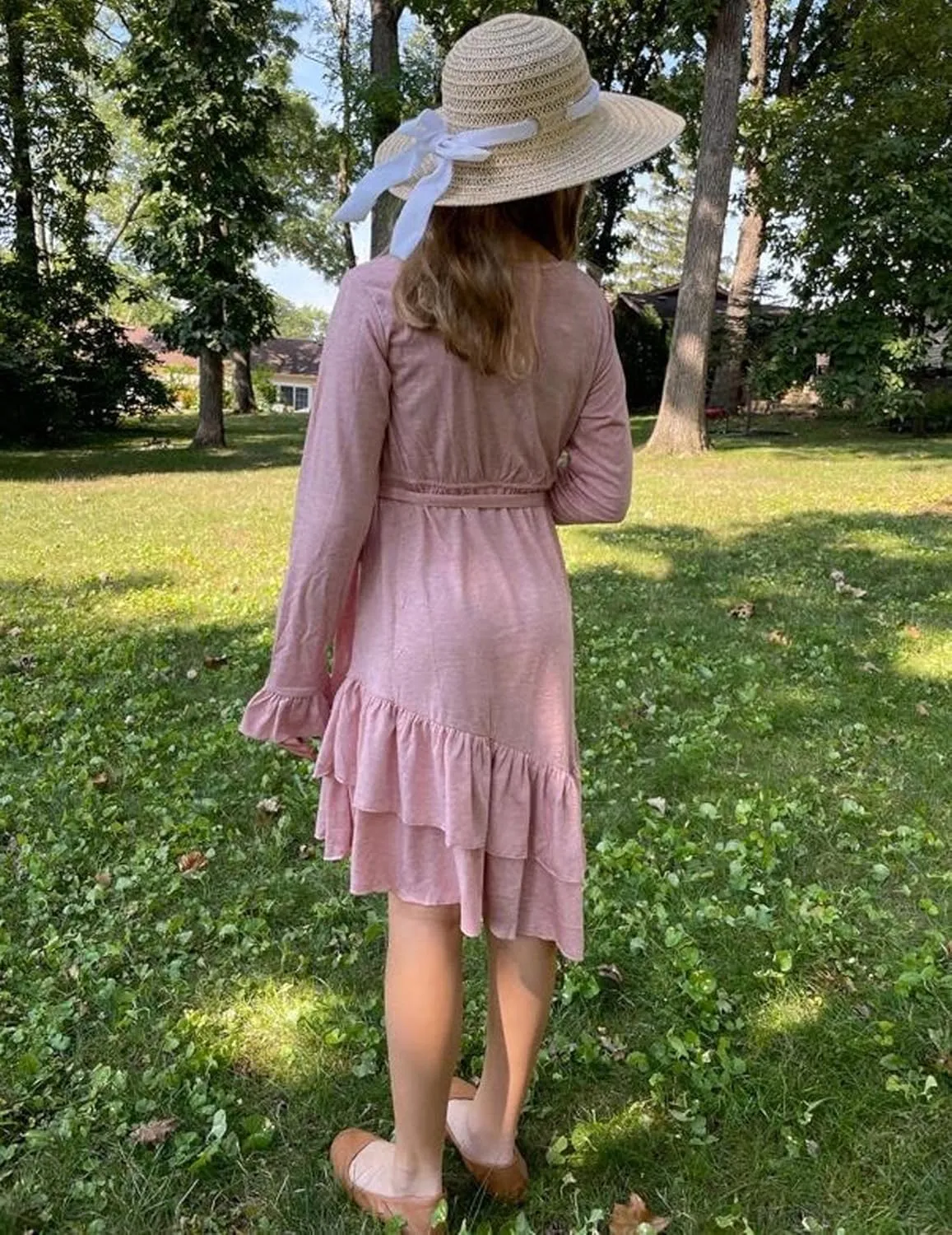 Arshiner Girls Dresses Loose Plain Casual Ruffle Swing Midi Dress with Belt for 5-14 Years