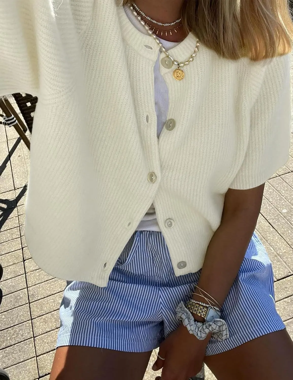 Arssm Women's Knitted Crop Cardigan Y2k Short Sleeve Button Down Cardigan Shirt Ribbed Knit Solid Color Lightweight Outwear
