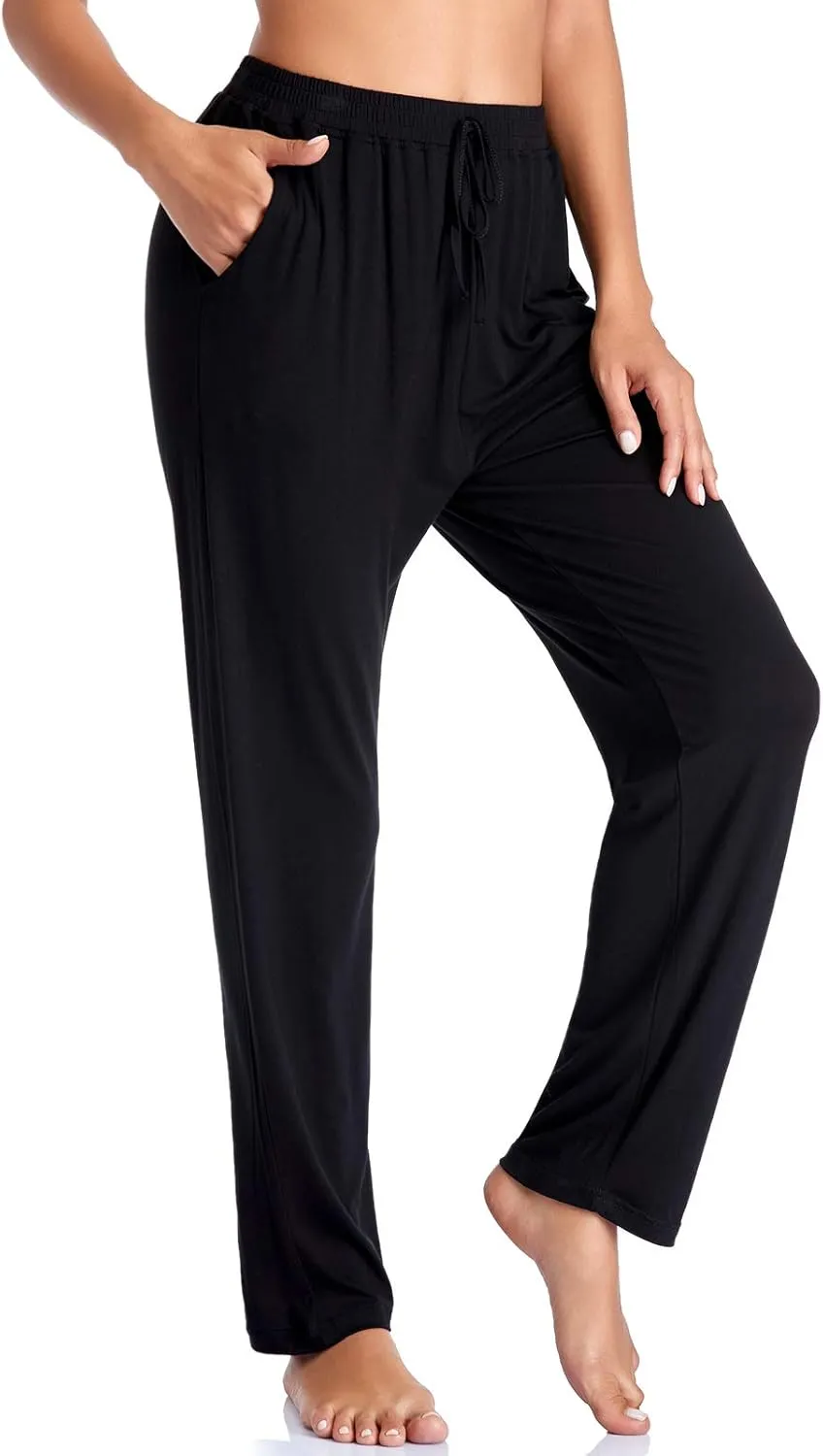 ASIMOON Women's Yoga Pants Soft Comfy Stretch Loose Straight Casual Athletic Pants Running Workout Lounge Pants with Pockets