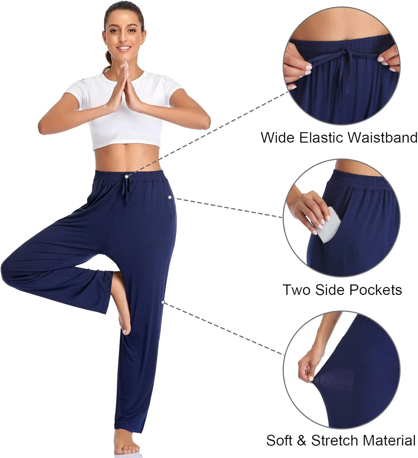 ASIMOON Women's Yoga Pants Soft Comfy Stretch Loose Straight Casual Athletic Pants Running Workout Lounge Pants with Pockets