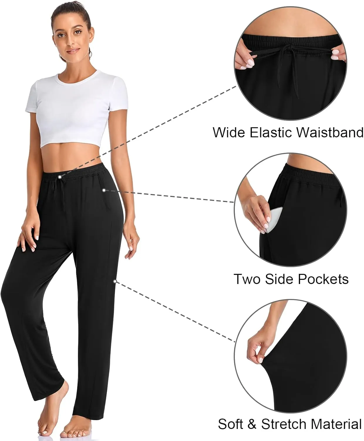 ASIMOON Women's Yoga Pants Soft Comfy Stretch Loose Straight Casual Athletic Pants Running Workout Lounge Pants with Pockets