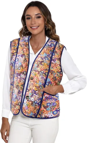 Athlisan Womens Cropped Puffer Vest Lightweight Button Down Padded Gilet Outwear with Pockets
