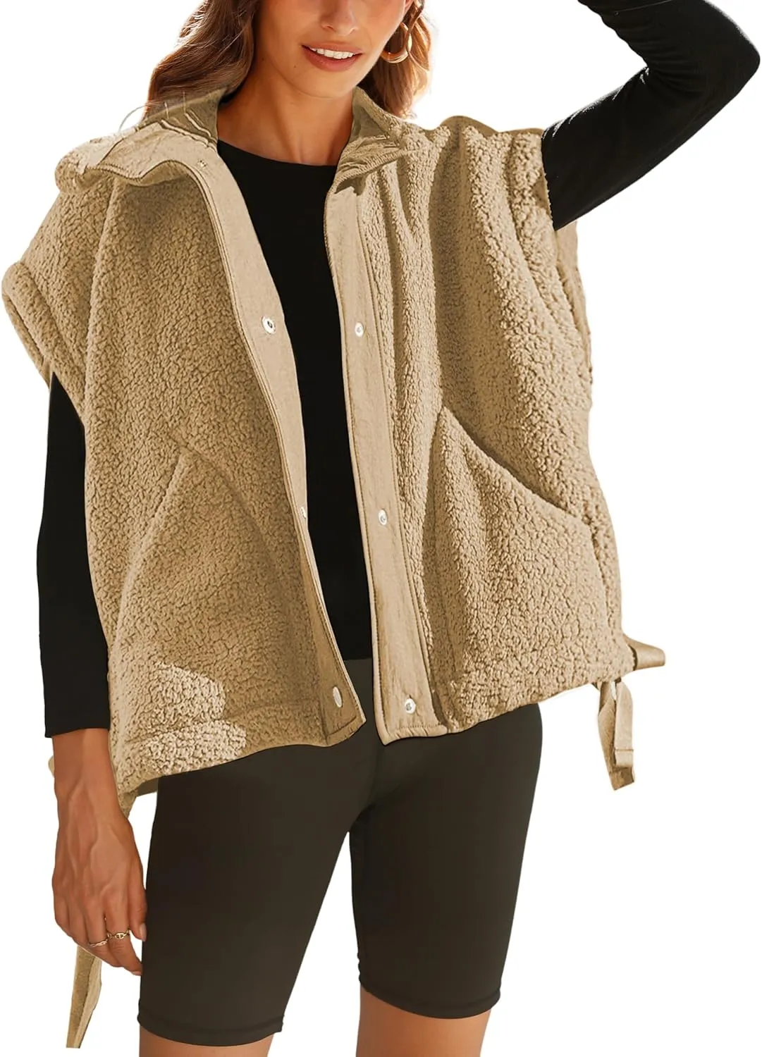 Athlisan Womens Fleece Vest Casual Sleeveless Button Down Sherpa Jacket Outerwear with Pockets
