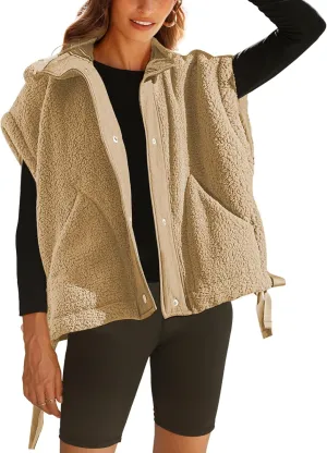 Athlisan Womens Fleece Vest Casual Sleeveless Button Down Sherpa Jacket Outerwear with Pockets