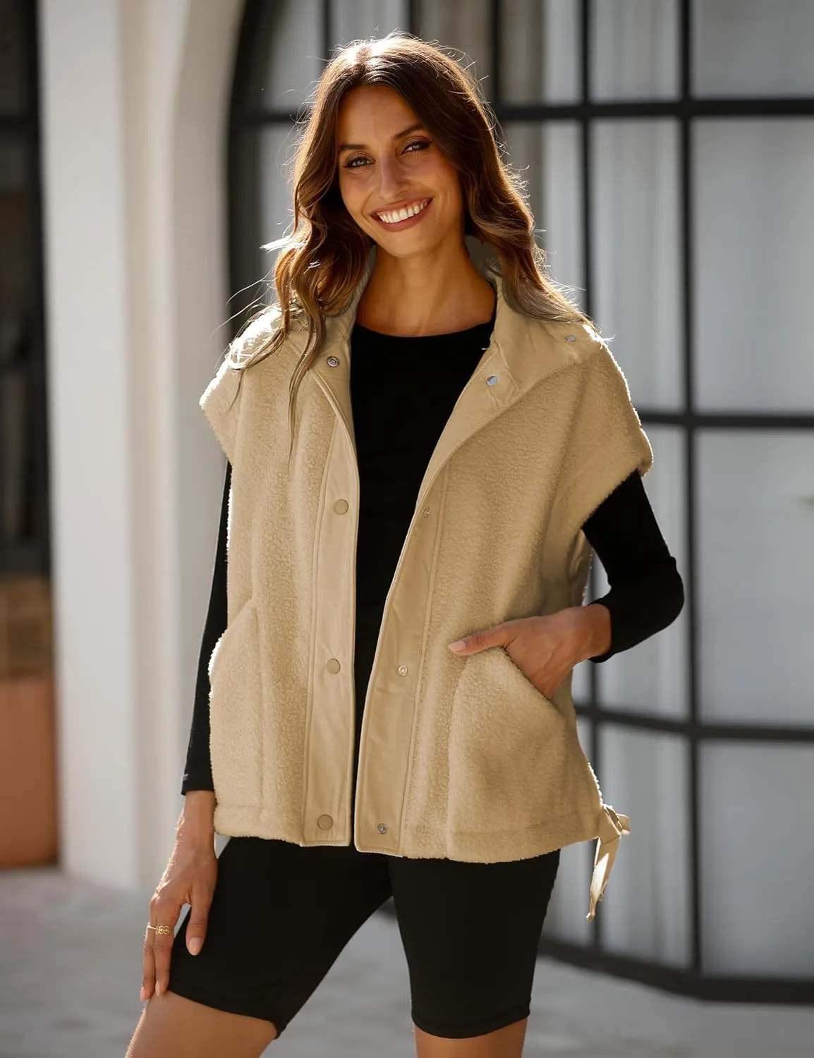 Athlisan Womens Fleece Vest Casual Sleeveless Button Down Sherpa Jacket Outerwear with Pockets