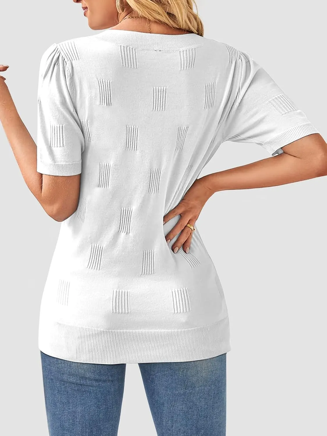 ATHMILE Summer Tops for Women 2025 Short Sleeve V Neck Sweaters Dressy Casual Blouses Lightweight Thin Knit Fashion Shirts