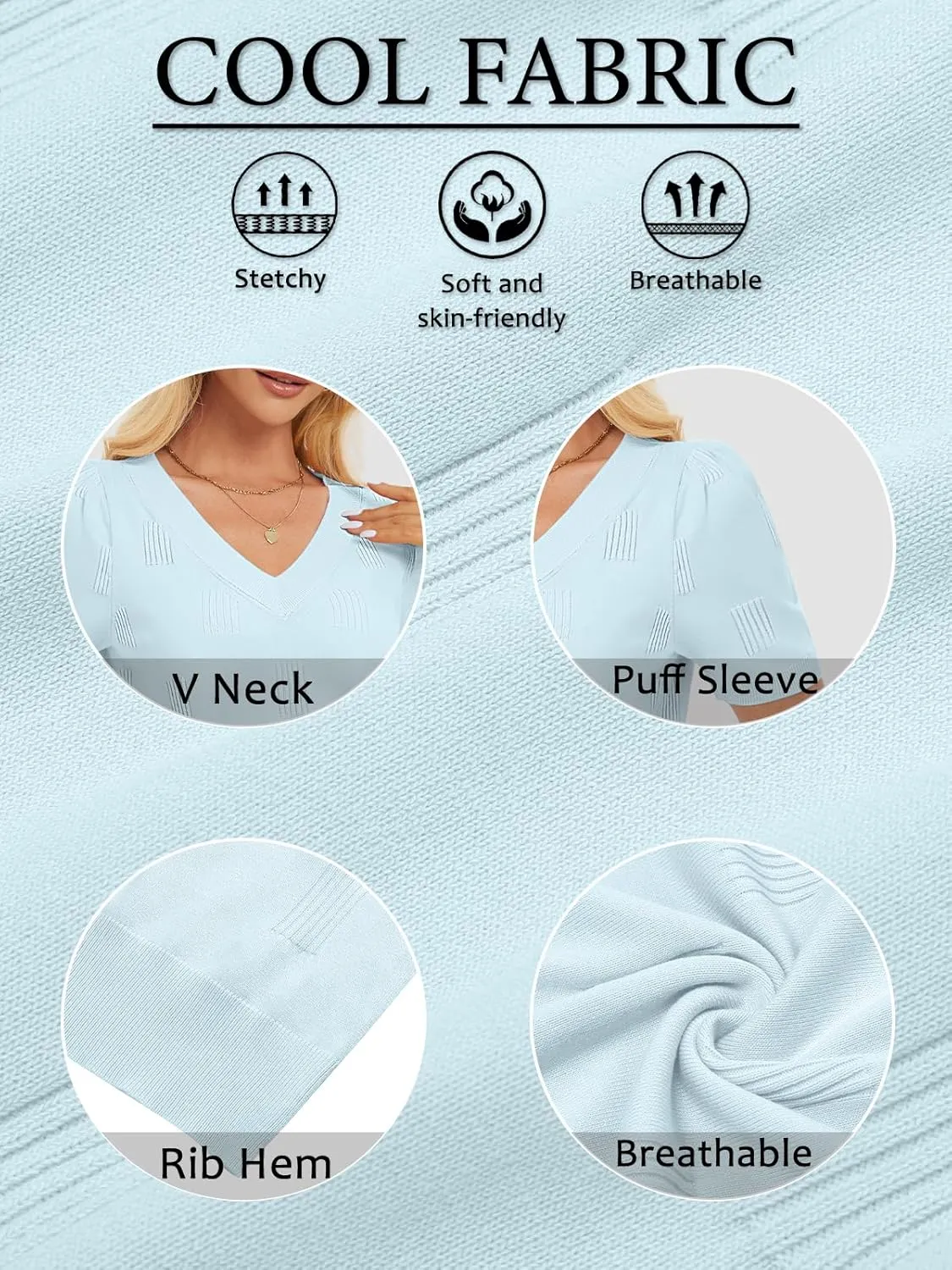 ATHMILE Summer Tops for Women 2025 Short Sleeve V Neck Sweaters Dressy Casual Blouses Lightweight Thin Knit Fashion Shirts