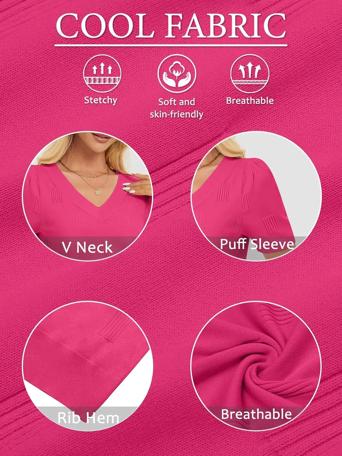 ATHMILE Summer Tops for Women 2025 Short Sleeve V Neck Sweaters Dressy Casual Blouses Lightweight Thin Knit Fashion Shirts