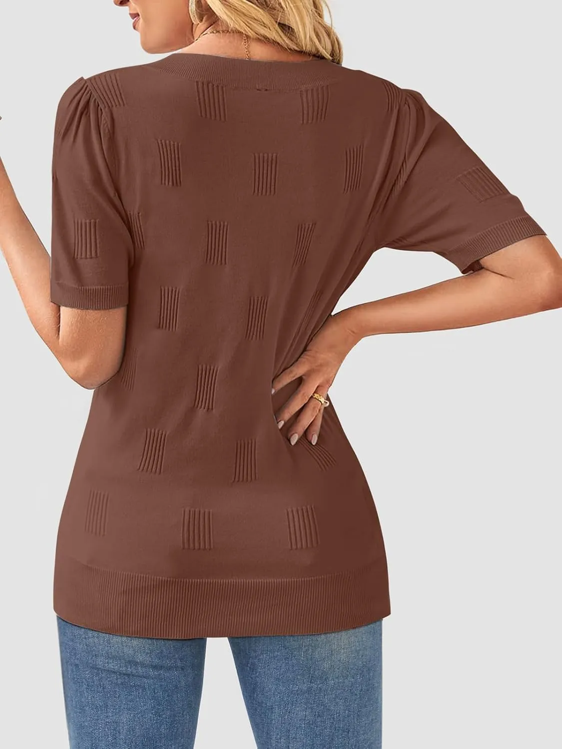 ATHMILE Summer Tops for Women 2025 Short Sleeve V Neck Sweaters Dressy Casual Blouses Lightweight Thin Knit Fashion Shirts