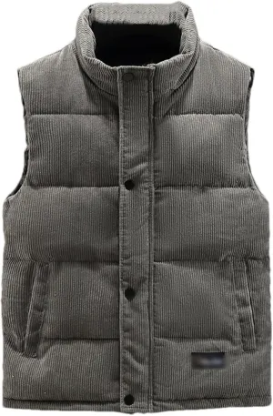Autumn Winter Men Vest Fashion Warm Cotton Padded Sleeveless Jacket Casual Stand Collar Waistcoat