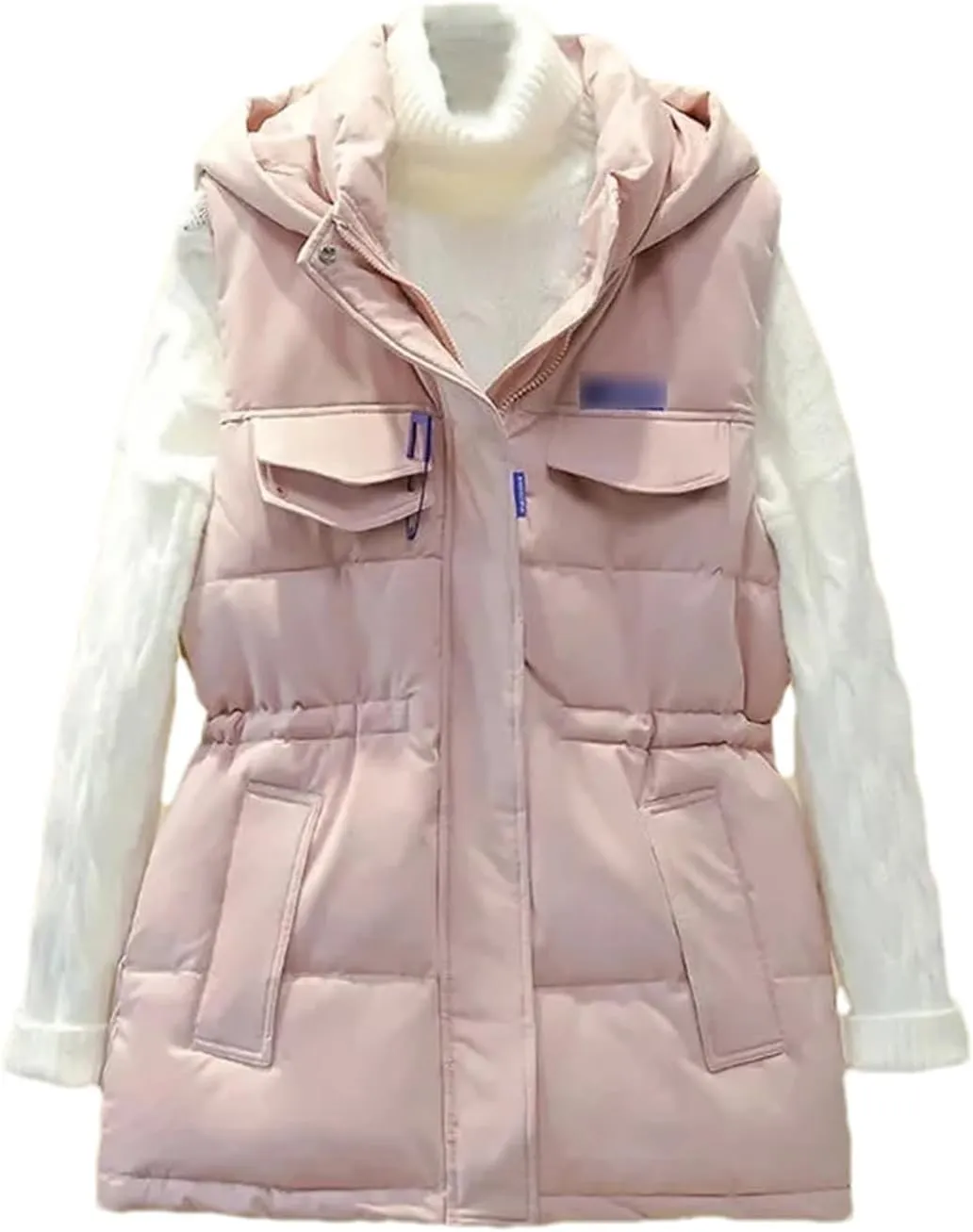 Autumn Winter Women Solid Loose Vest Drawstring Hooded Vest Jacket Cotton Padded Warm Waistcoat