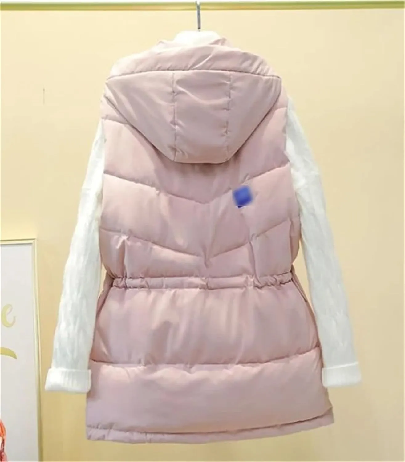 Autumn Winter Women Solid Loose Vest Drawstring Hooded Vest Jacket Cotton Padded Warm Waistcoat
