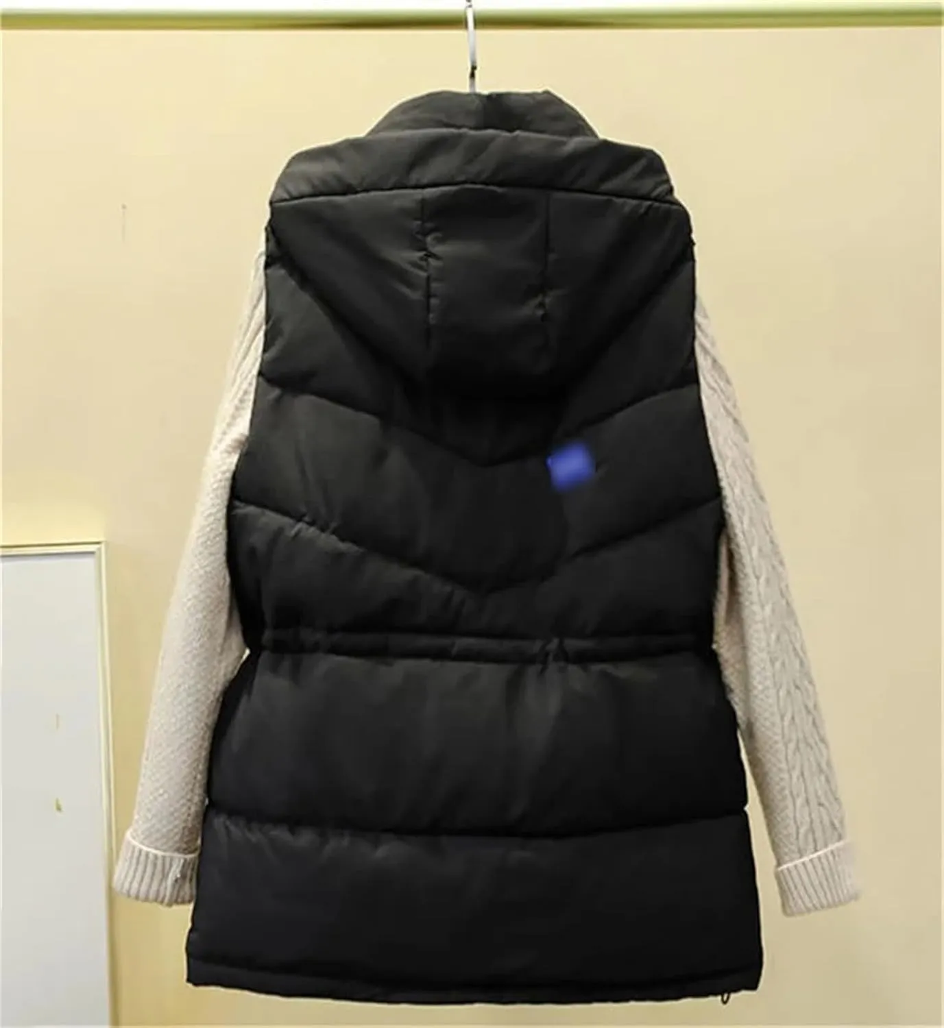 Autumn Winter Women Solid Loose Vest Drawstring Hooded Vest Jacket Cotton Padded Warm Waistcoat