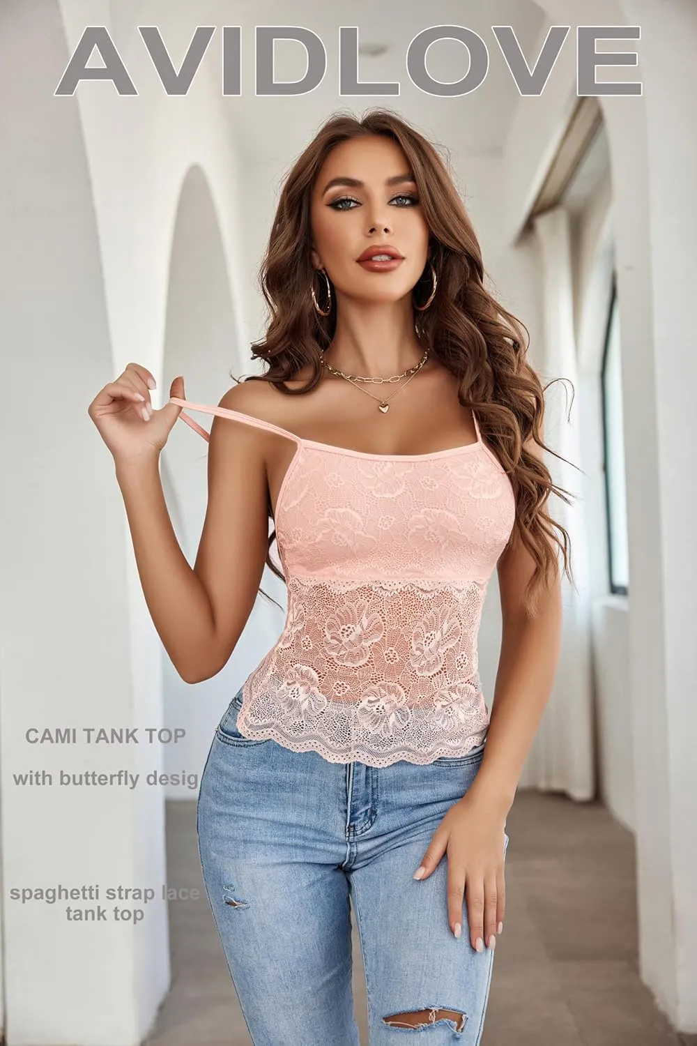 Avidlove Womens Camisole Lace Spaghetti Strap Tank Top Tube Slim Basic Cami Tops