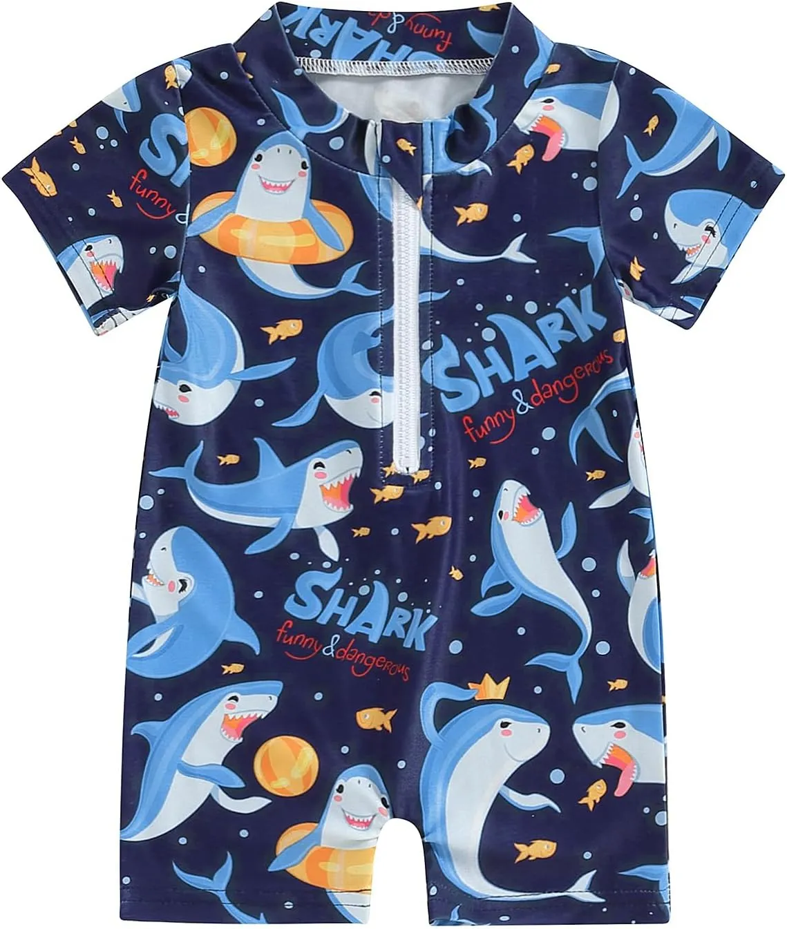 Baby Boy One Piece Swimsuit Shark Short Sleeve Zipper Rash Guard Swimwear Toddler Beach Bathing Suit Sunsuit