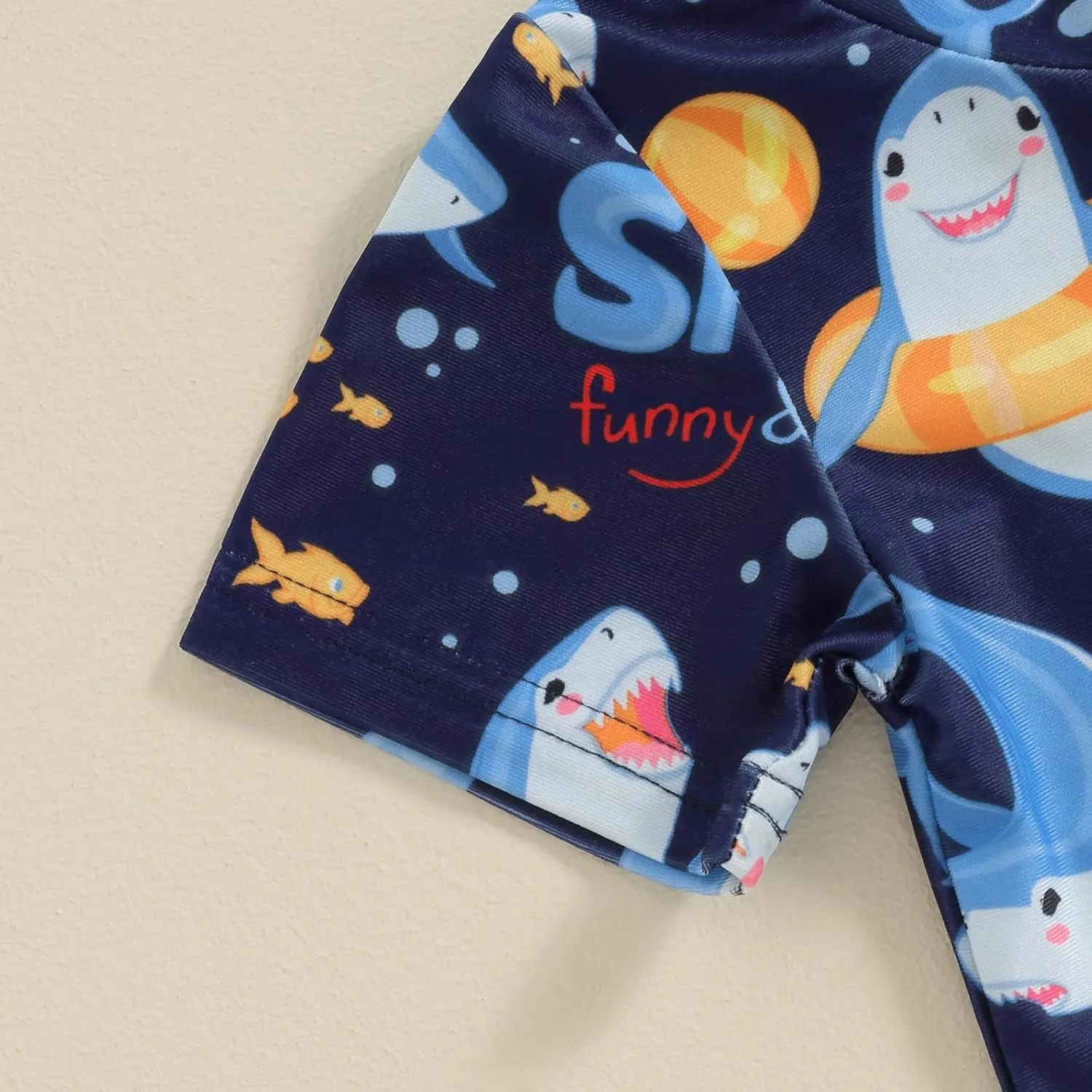 Baby Boy One Piece Swimsuit Shark Short Sleeve Zipper Rash Guard Swimwear Toddler Beach Bathing Suit Sunsuit