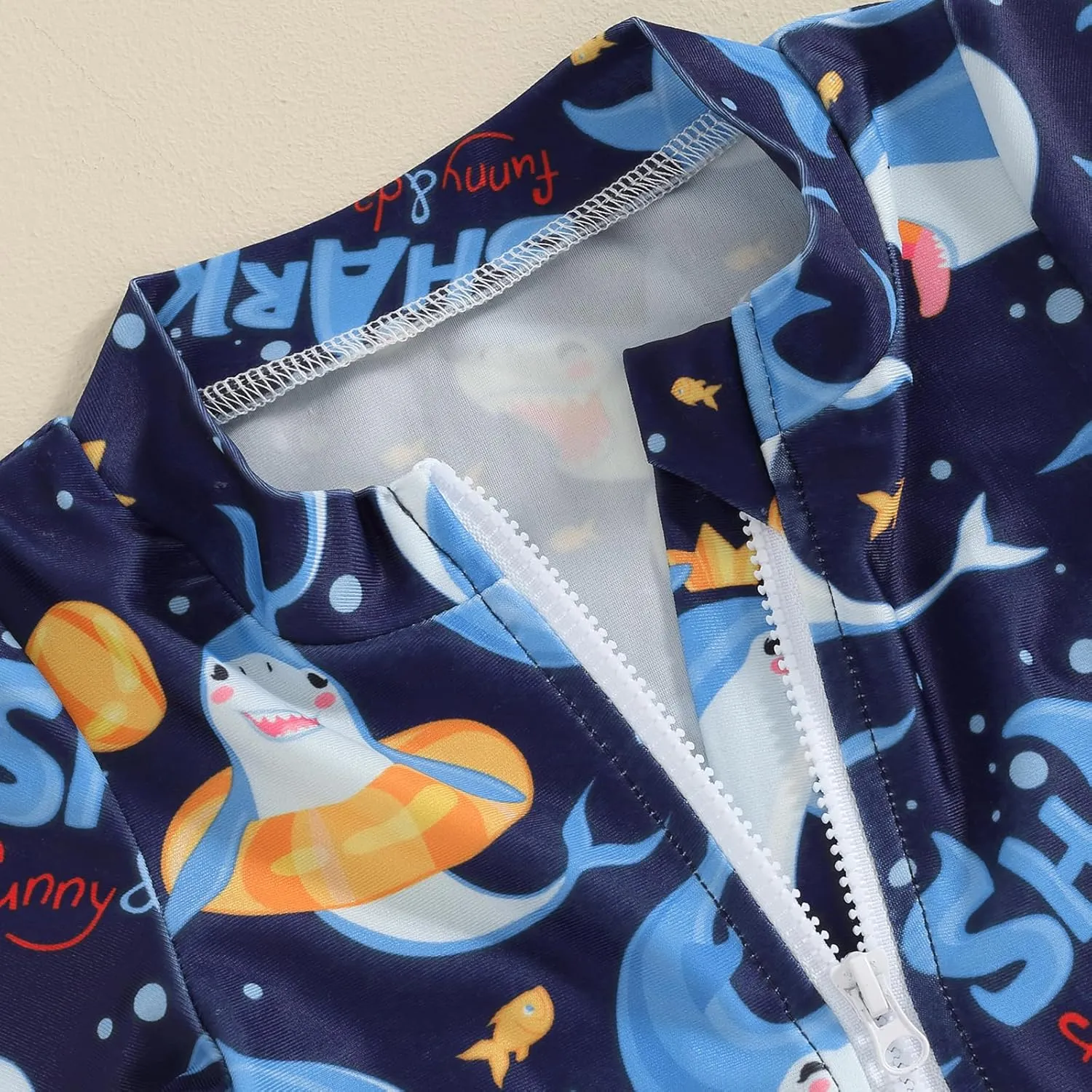 Baby Boy One Piece Swimsuit Shark Short Sleeve Zipper Rash Guard Swimwear Toddler Beach Bathing Suit Sunsuit